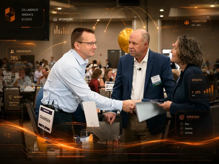 Brian Davis shaking hands with Metroport Chamber leaders at a networking event